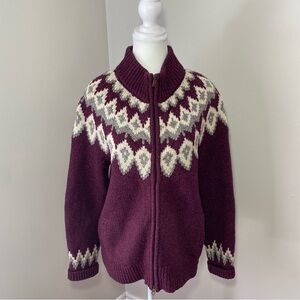 L.L. Bean Lambs Wool Knit Full Zip Cardigan Sweater Medium